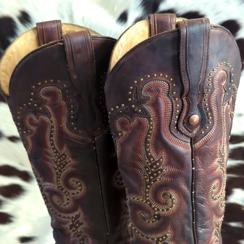 CORRAL ladies fancy studded brown leather boots style #G1031 snip toe sz 7 - Picture 10 of 16